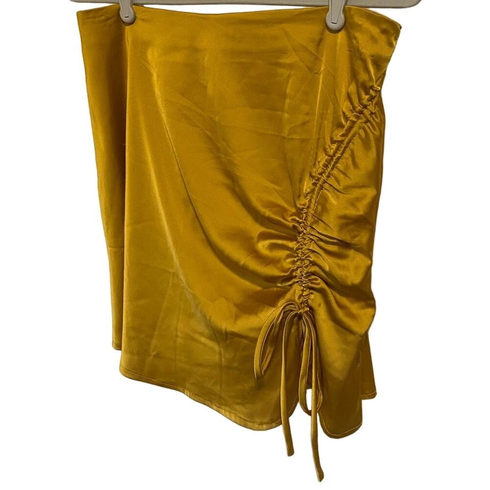 Kendall & Kylie Women's Silk Drawstring Slit Marigold Mini Skirt Size Medium